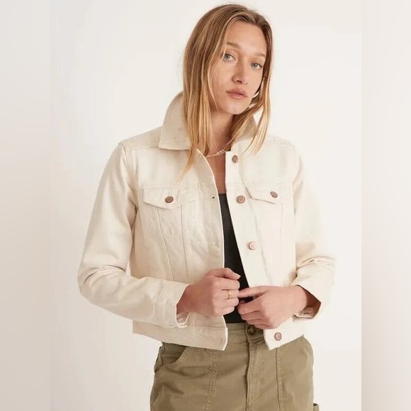 Marine Layer Embroidered Denim Jacket in Natural Size Small - Picture 1 of 11